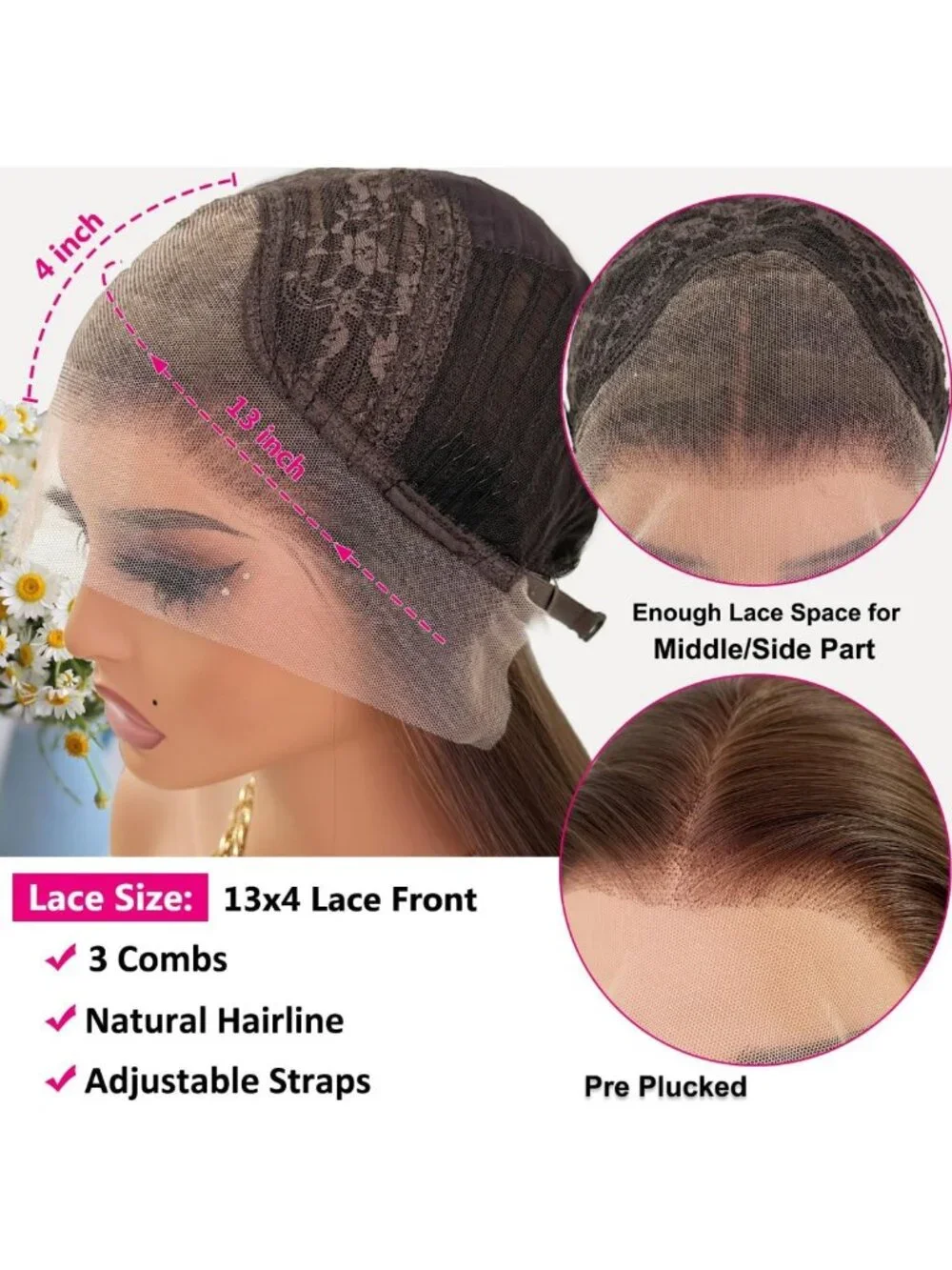 Brown Synthetic Lace Front Wig - Mixed Sand Blonde Straight Hair, Natural Look